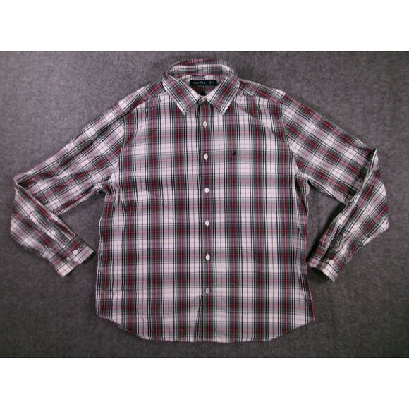 Nautica Shirt Men Extra Large Red Green Plaid Long Sleeve Cotton Casual Classics - Picture 1 of 9